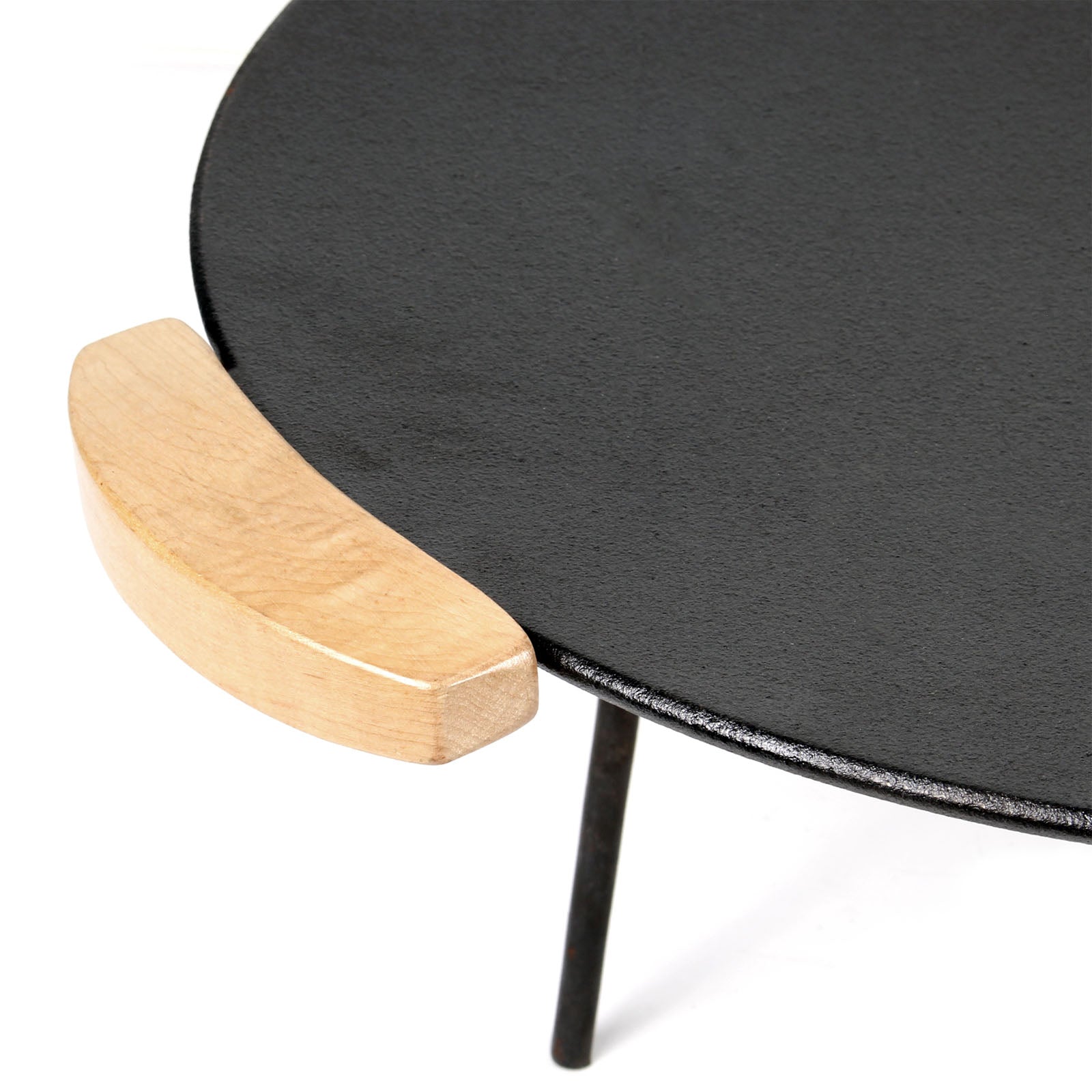 Piastra per barbecue fuoco in ghisa, liscia, rotonda Ø44cm altezza 44 cm manici in legno piedi 20 e 32cm