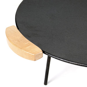 Piastra per barbecue fuoco in ghisa, liscia, rotonda Ø44cm altezza 44 cm manici in legno piedi 20 e 32cm
