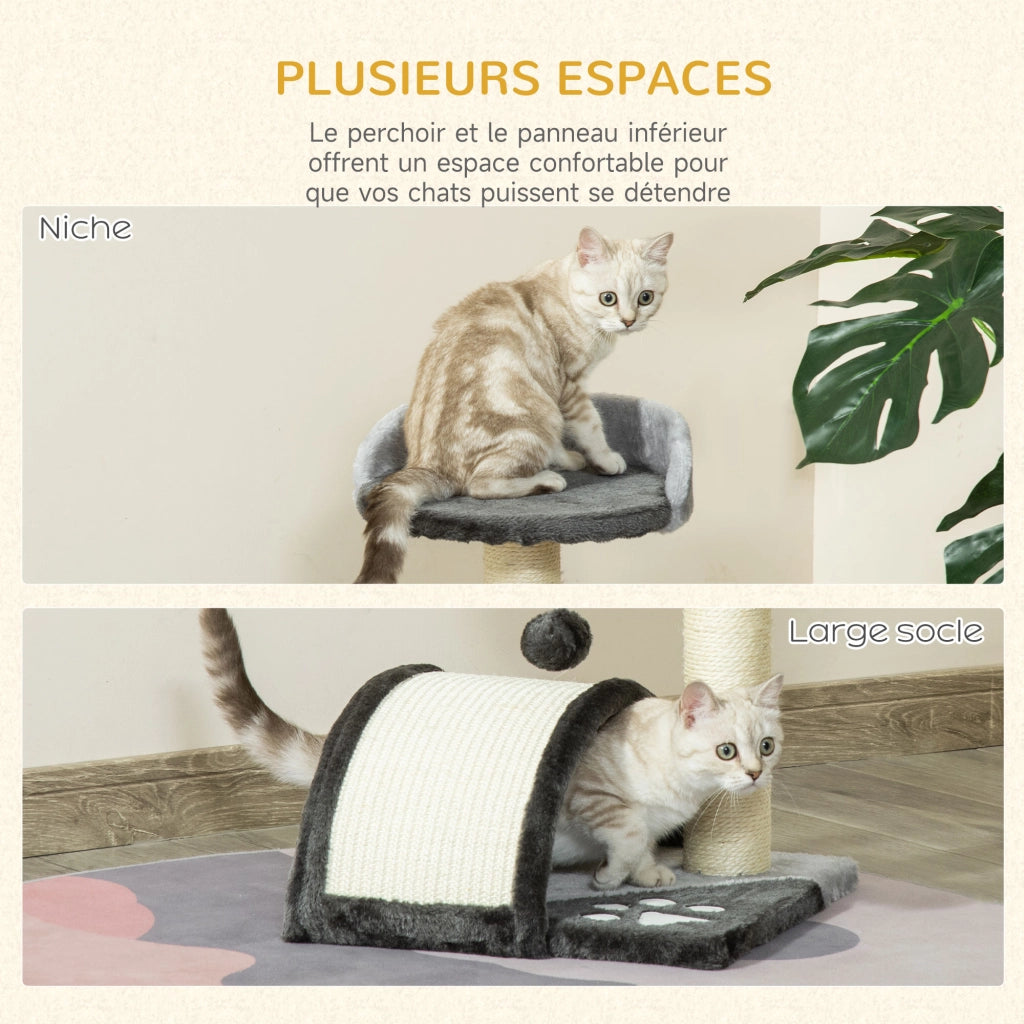 Arbre ¨¤ Chat con Piattaforma e Palla Sospesa ¨C zephmum ¨C Grigio Scuro in Sisal Naturale