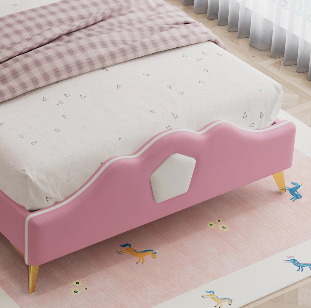 Letto imbottito per bambini 90x200 cm con testiera a corona; PU; rosa e bianco