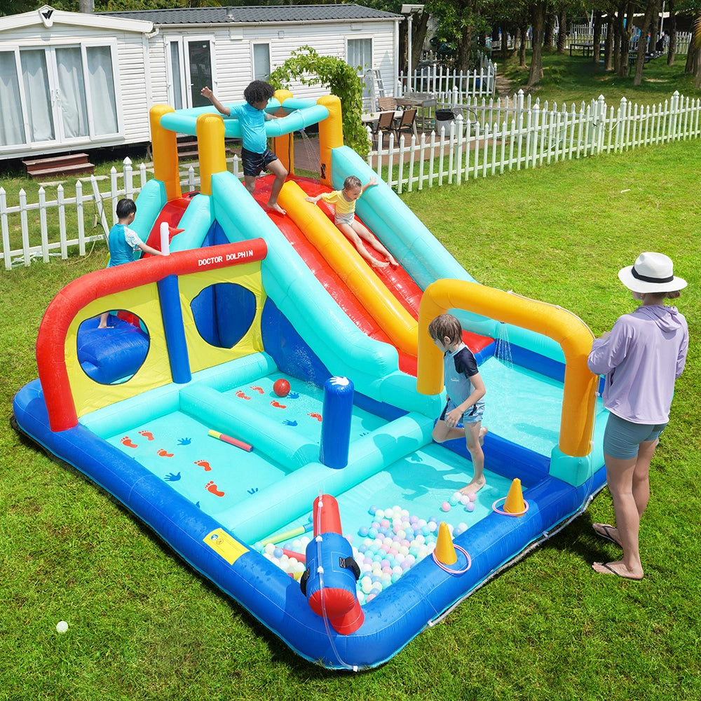 Set da gioco per bambini - Xylo - Scivolo doppio, pistole ad acqua, parete per arrampicata
