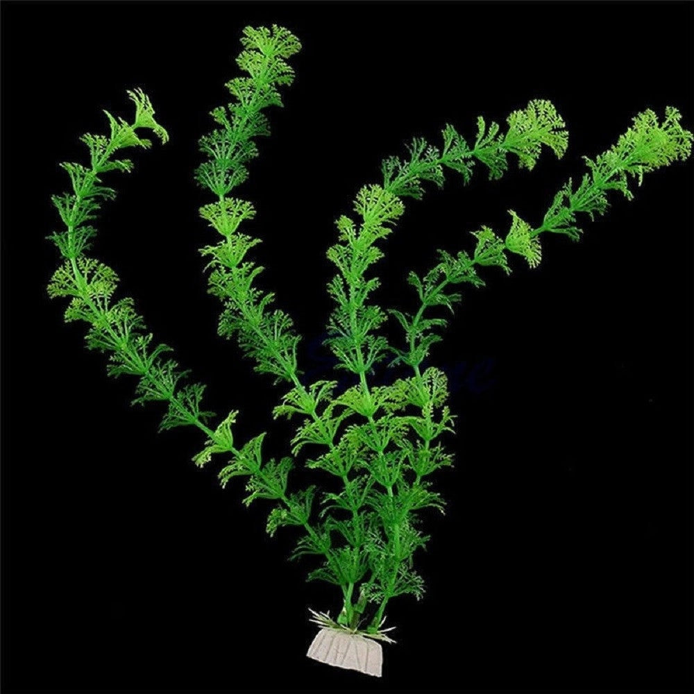 Trade Shop - Pianta 30 Cm Piantina Artificiale Per Acquario Piante Finte Plastica Color Verde -