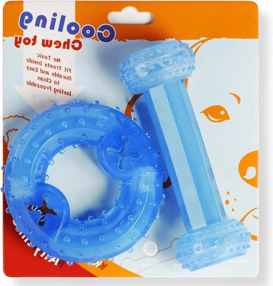 Giocattoli per cani - Giocattolo per cani per denti giocattolo da mordere per cuccioli congelabile - giocattolo per cuccioli bambino - 1 anello - 1 denti ottenere osso-congelabile set di giocattoli per cani da mordere (anello osseo blu)
