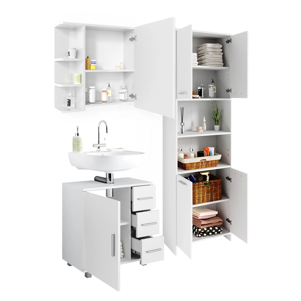 Vicco Set di mobili da bagno Bianco 3 pezzi, con mobile alto, mobile a specchio per il bagno e mobiletto per lavabo