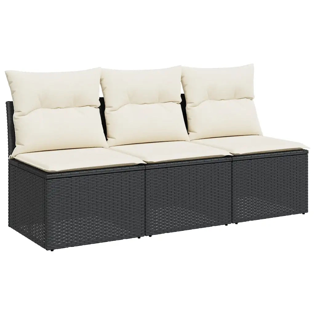 Divano da Giardino a 3 Posti-Sofa da giardino con Cuscini Nero in Polyrattan 919229
