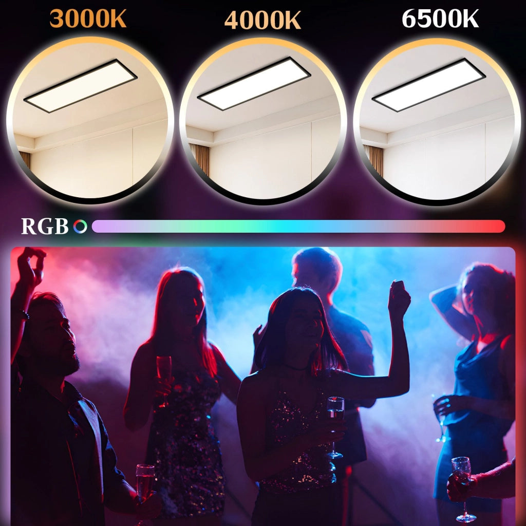 ZMH Plafoniera LED da Soffitto 100x25 cm Dimmabile RGB Cambio Colore Piatto con Telecomando 24W Nero Rettangolare