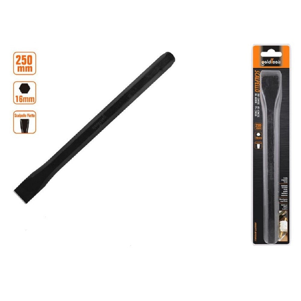 Trade Shop - Scalpello Piatto Attacco Esagonale In Acciaio 250x16 Mm Utilizzo Su Pietra 57016 -