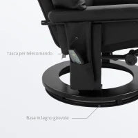 Poltrona Relax Reclinabile e Massaggiante con Pouf Poggiapiedi e Telecomando, 76x80x102 cm Nero