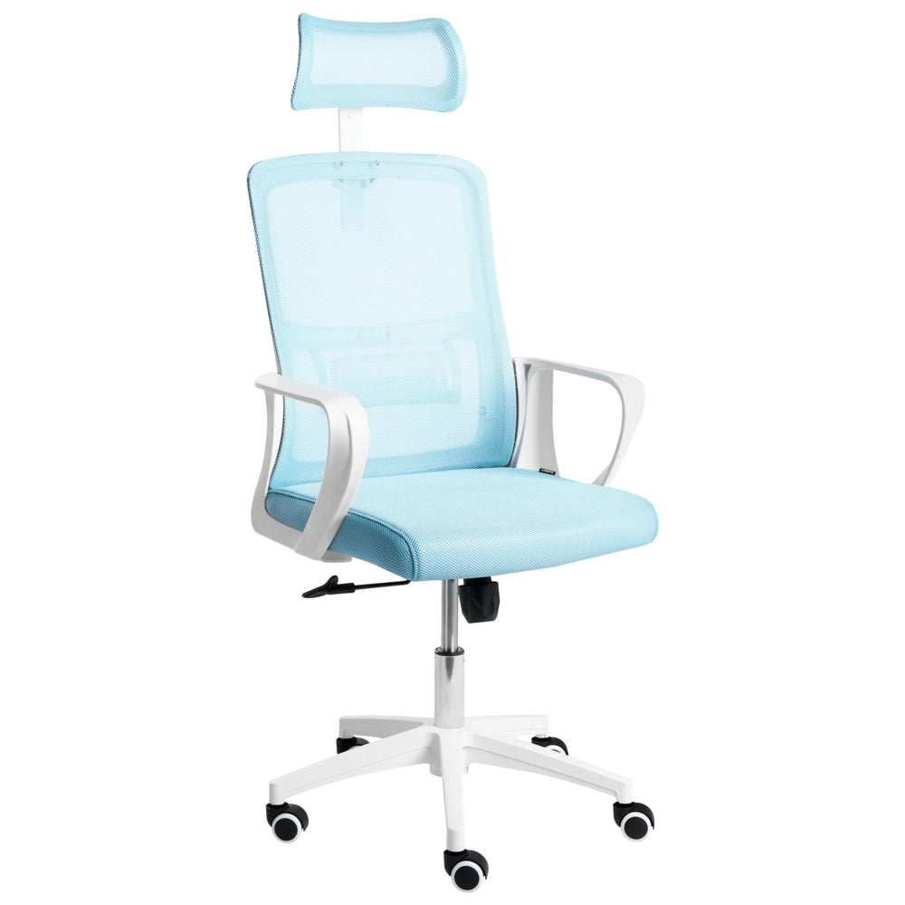 Sedia da ufficio con base girevole e poggiatesta regolabile in altezza con rete Home Office Azzurro stile moderno