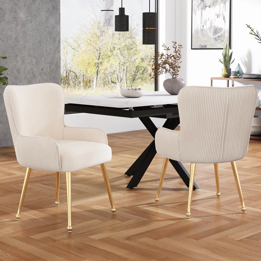 Sedia da pranzo in velluto con braccioli e supporto lombare set da 6 con gambe in metallo e piedini regolabili beige e oro