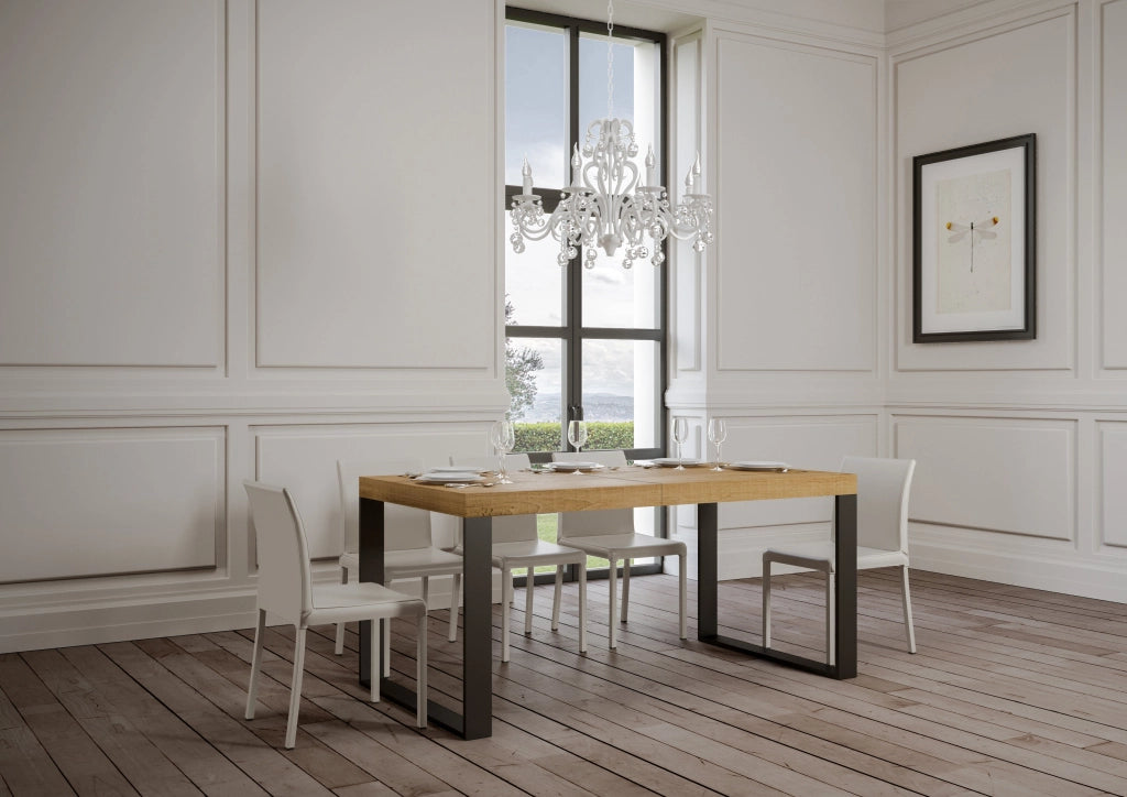 Tavolo Allungabile 200-304x90x77 cm Tecno Premium Quercia Natura Telaio Antracite