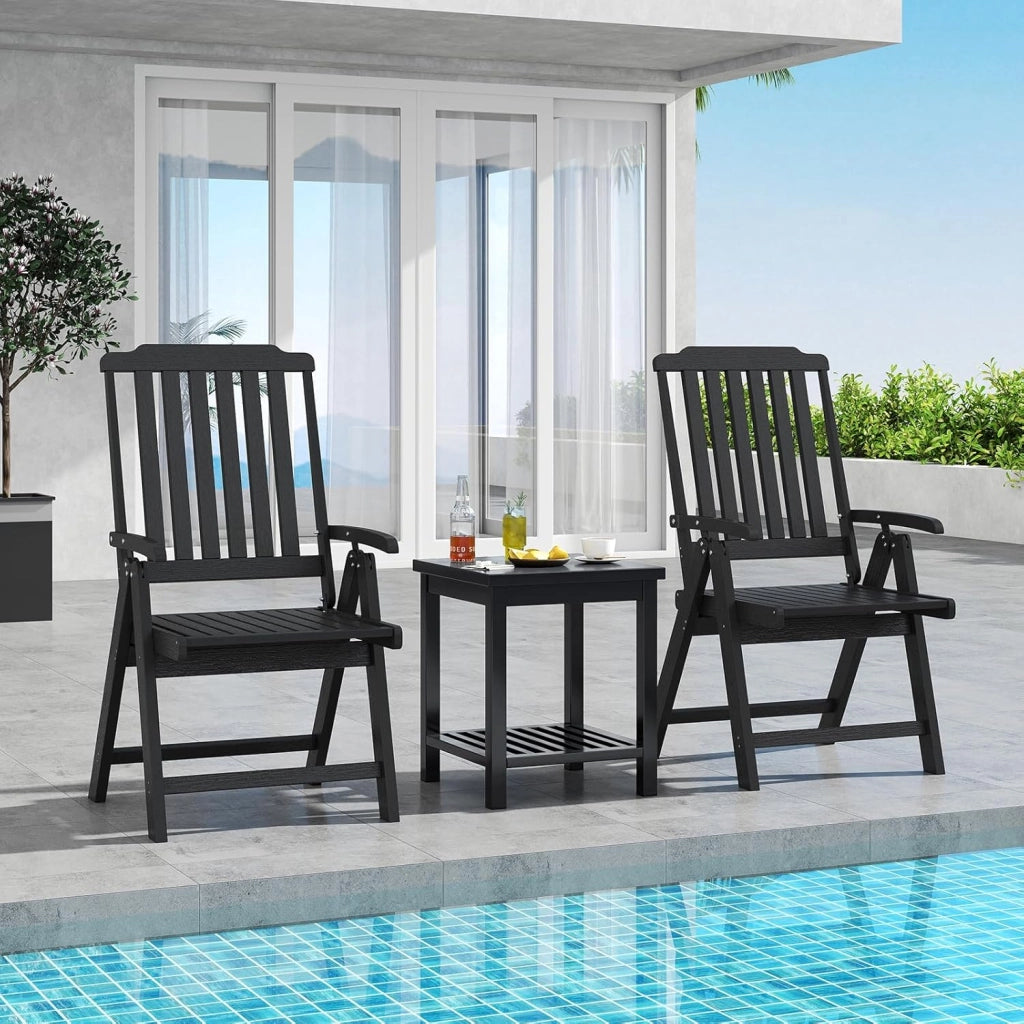 Sedia da Veranda Pieghevole, Sedia da Pranzo in HDPE con Braccioli, Schienale Curvo, Seduta a Listoni, Design Robusto per Terrazza, Giardino, Prato, Portico, Balcone, Portata 150 kg (Nero)