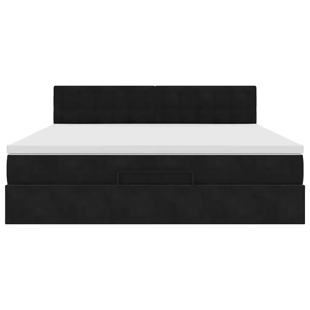 Struttura Letto Pouf con Materasso Nero 160x200 cm in Velluto 3312778