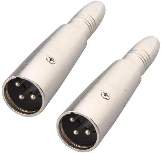 2 pezzi di Convertitore XLR 3 Pin maschile a 1/4" 6,35mm femminile jack socket stereo audio per microfono con connettore metallico argento.