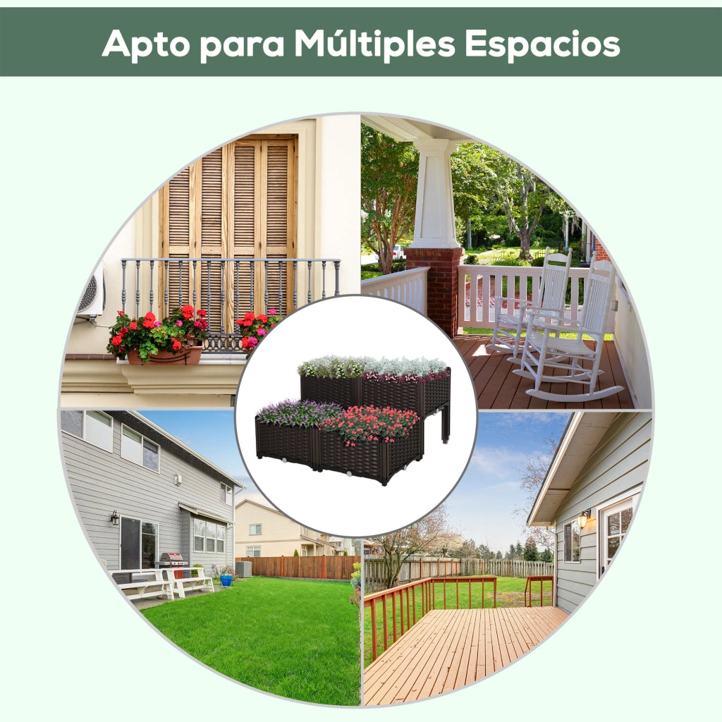 4 Jardineras Cuadradas Exterior Imitaci¨®n Mimbre ¨C zephmum ¨C 40x40x26/44 cm Marr¨®n