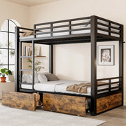 Letto a castello 90x200 cm, struttura in metallo, 2 cassetti, letto per bambini, nero