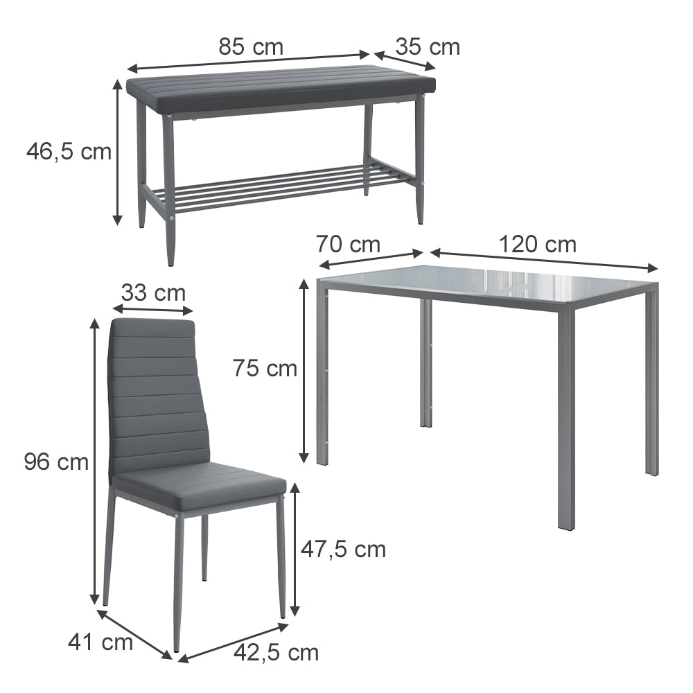 Vicco Set di tavoli da pranzo Grigio 120 x 70 cm Set di 4 pezzi