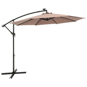 3m Solar Patio Offset Umbrella Adjustable with 40 LED and Cross Base Stand-Brown