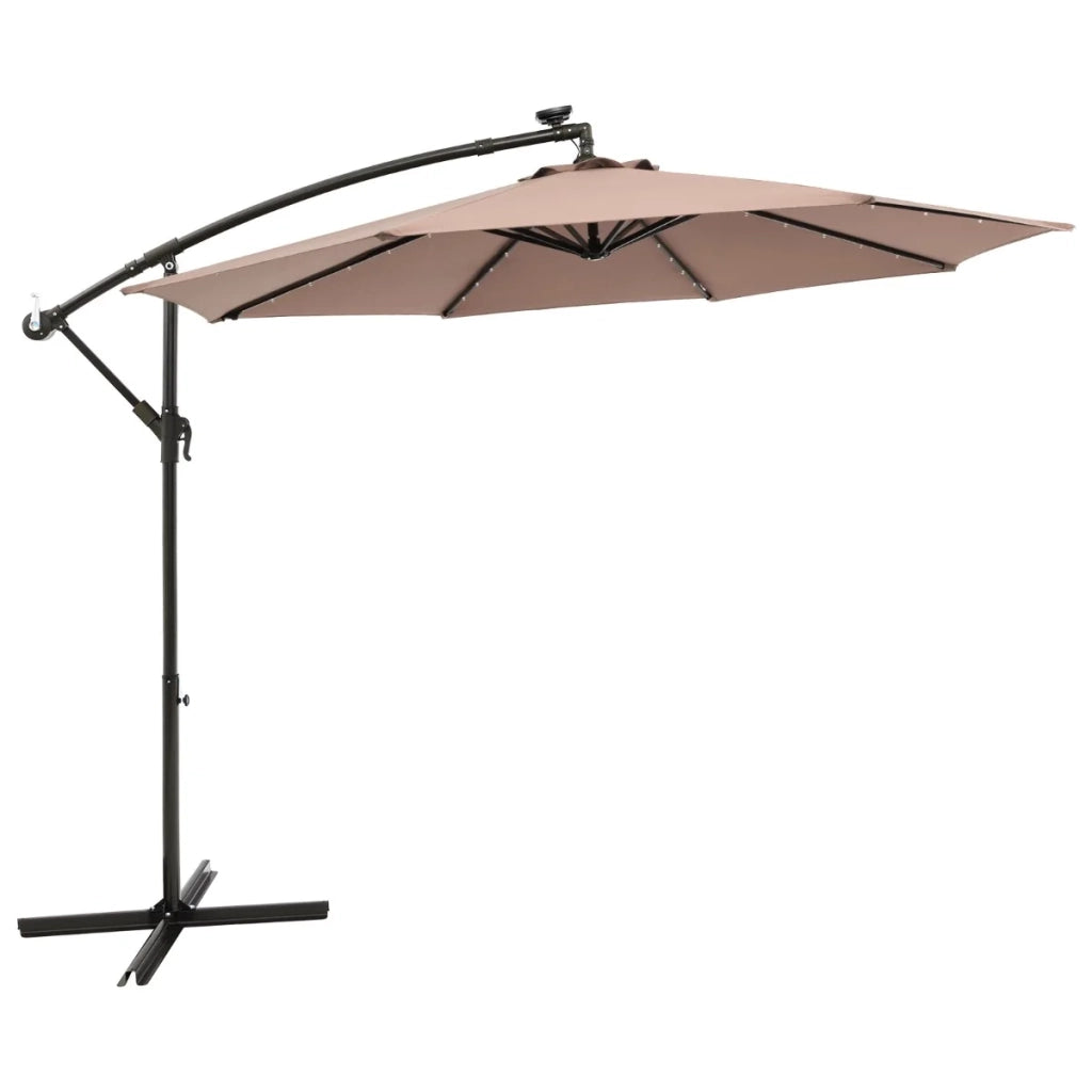 3m Solar Patio Offset Umbrella Adjustable with 40 LED and Cross Base Stand-Brown