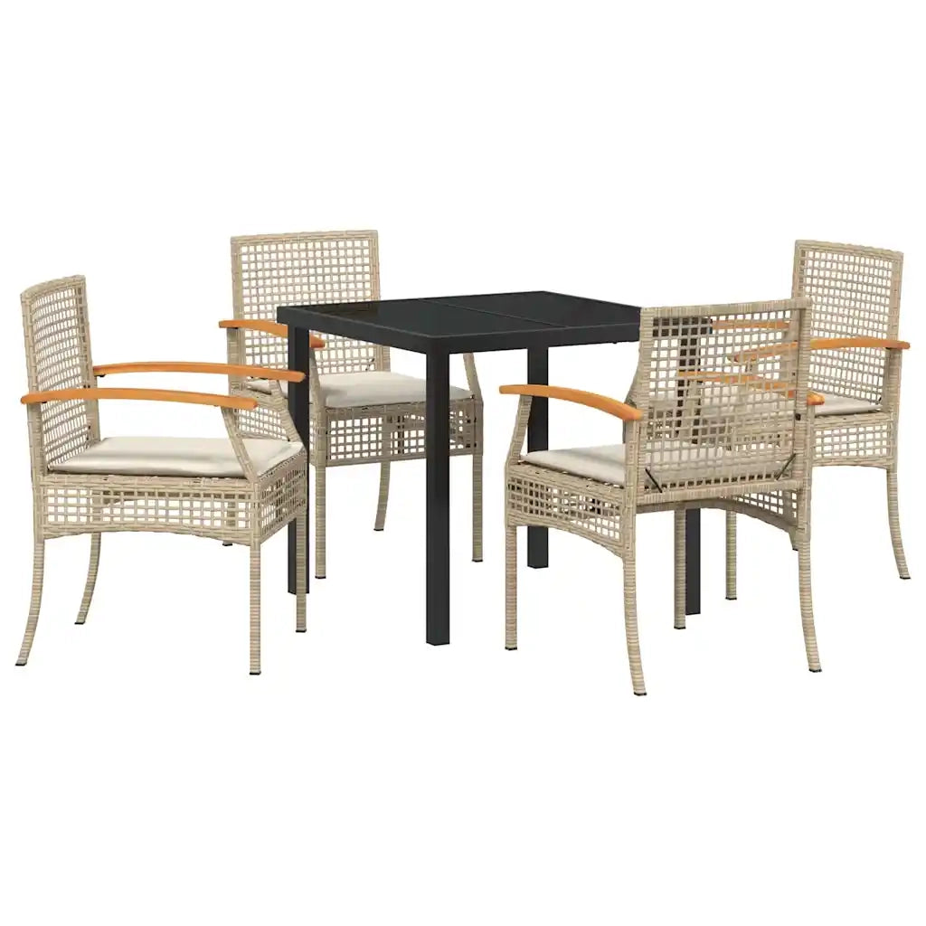 Set da Pranzo per Giardino 5 pcs Beige polyrattan