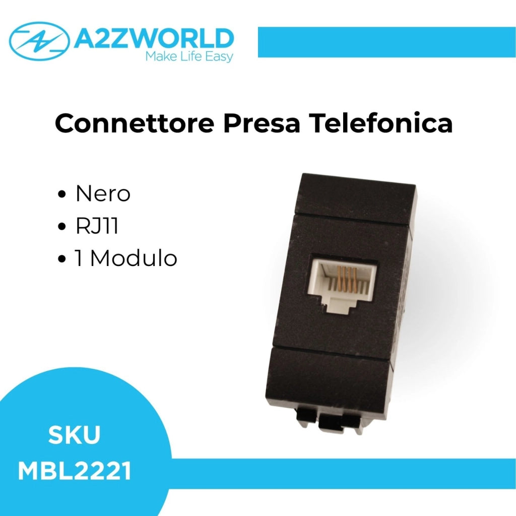 Connettore Telefonica Presa RJ11 MBL Nero 1M Compatibile Bticino Living International BLN2354