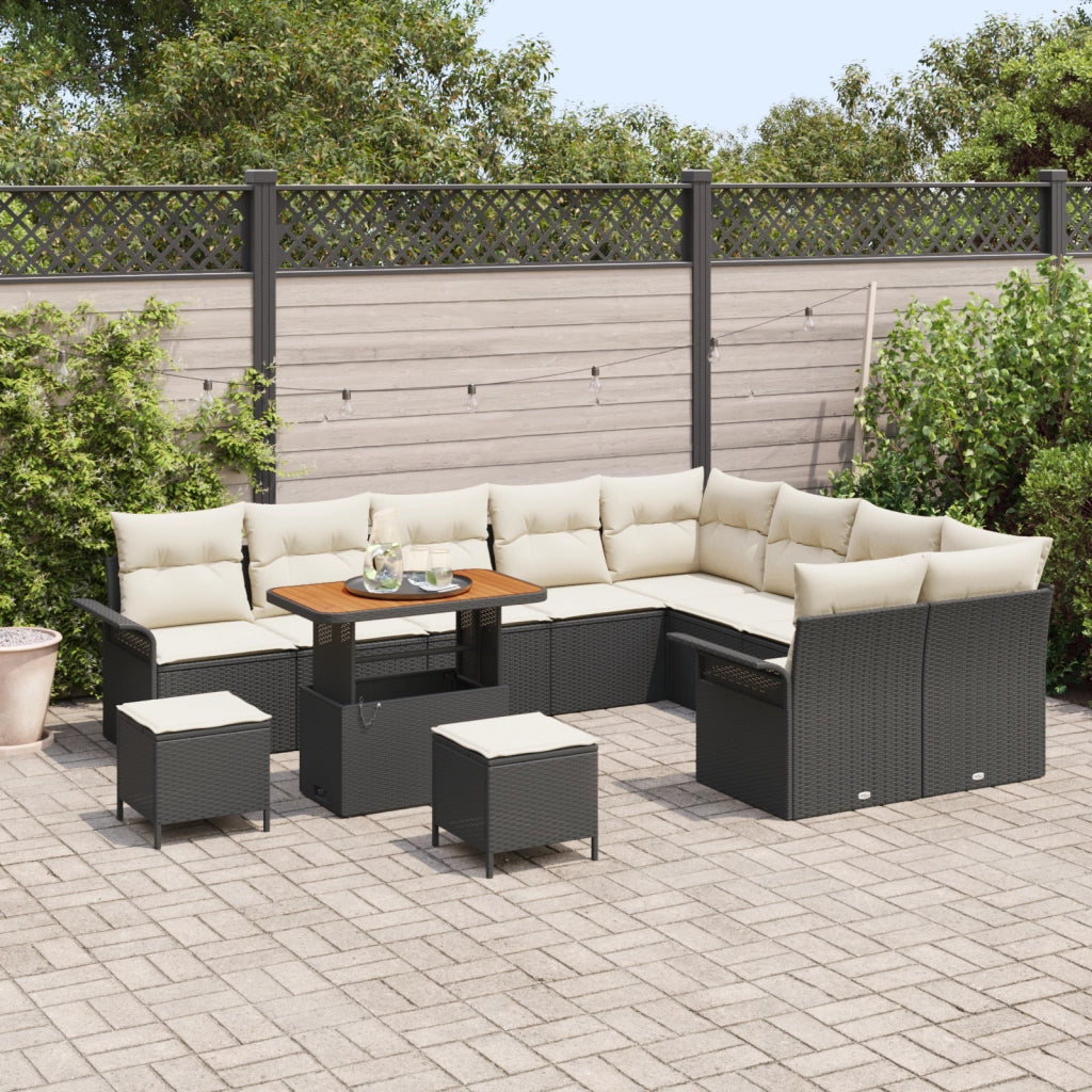 Set di divani da giardino  12 pezzi con cuscini in polirattan nero e acacia