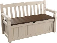Panchina Contenitore da Giardino Eden, 265L, Effetto Legno, Beige/Marrone, 140x60x84H cm