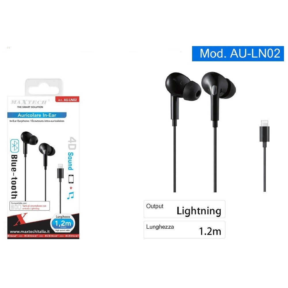 Trade Shop - Auricolari In Ear Cuffie Connettore Lightning Iphone Ipad Ipod Bluetooth Au-ln02 -