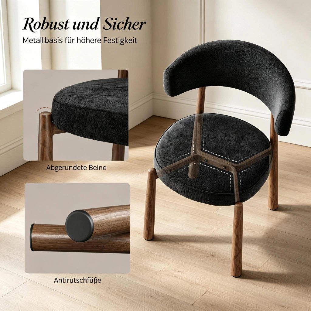 SEDIA da pranzo 47x48x81 cm in chenille nero, Set da 2 pezzi