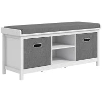 Panca Scarpiera con Ripiano Regolabile a 3 Livelli e 2 Cassetti, in Truciolato, 105x35x47 cm, Bianca e Grigia