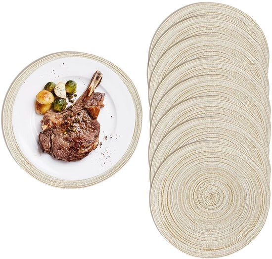 Set di 8 piastrelle da tavola, rotonde, lavabili, 38 cm, intrecciato, piastrelle per tavola da pranzo, antiscivolo, rotonde, beige, per tavola da cucina