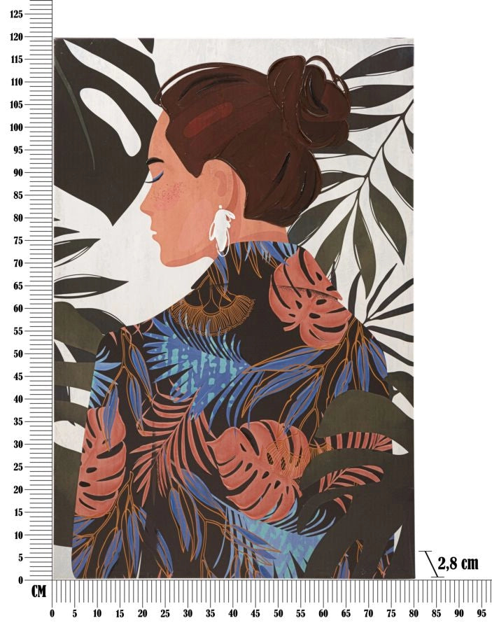 Quadro moderno, stampa dipinta 80x3x120cm Lady Jungle B