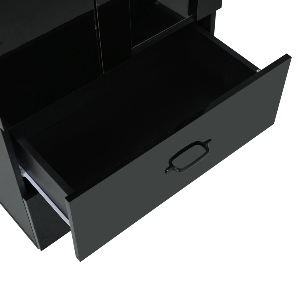 Vetrina LED 59,5x35x182 cm con 2 ante e 2 cassetti in truciolare nero