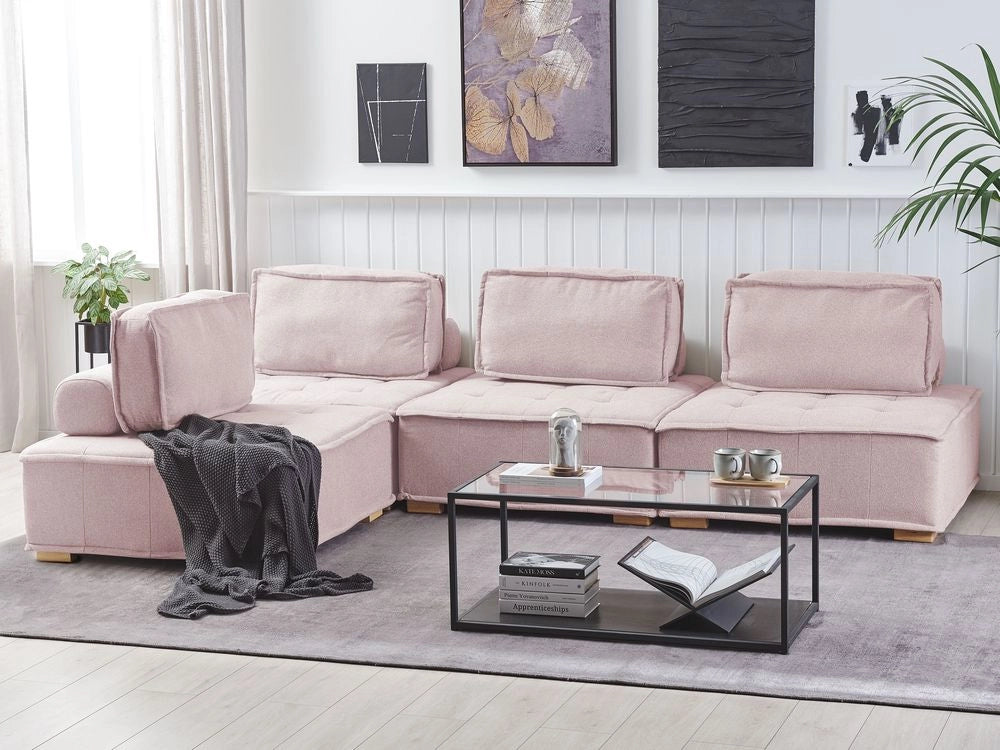Divano angolare in tessuto di poliestere rosa 300 x 200 cm Imbottito a 4 posti modulare a forma di L scandinavo moderno