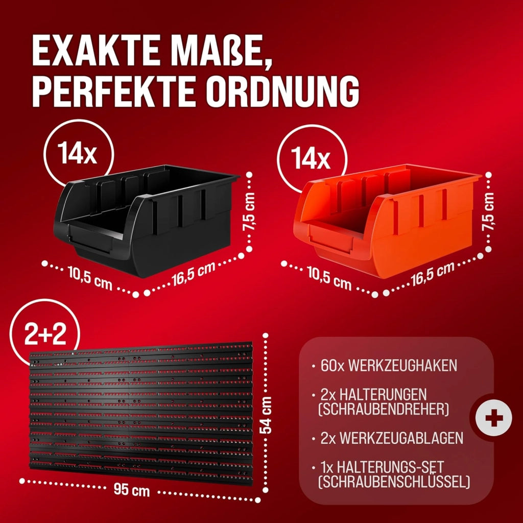 DEUBA® Pannello Preforato Portautensili 97 pz. Box Impilabili Parete Attrezzata Officina Organizer Ampliabile Garage