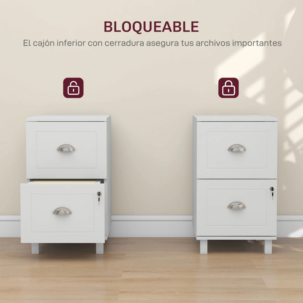 Cassettiera con 2 Cassetti e Serratura ¨C zephmum ¨C Bianco 40x41,5x67,5 cm
