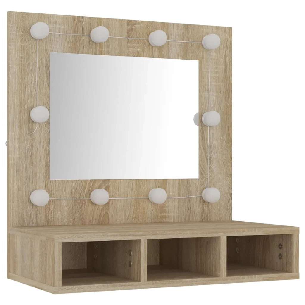 Armadio a specchio con illuminazione a LED 60 x 31,5 x 62 cm rovere 02_0006670