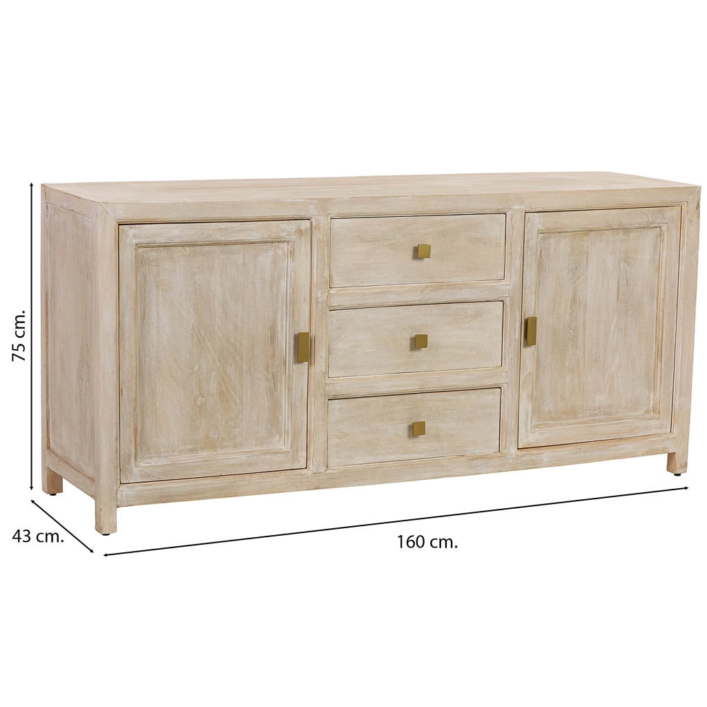 Credenza in legno beige con 3 cassetti e 2 ante 160x43x75h cm