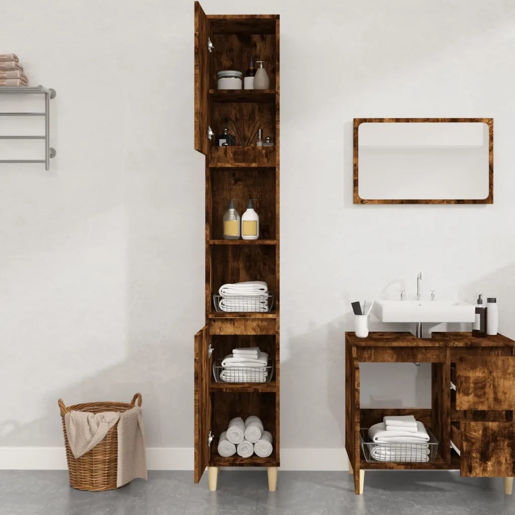 Armadietto Bagno Rovere Fumo 30x30x190 cm in Legno Multistrato 819793