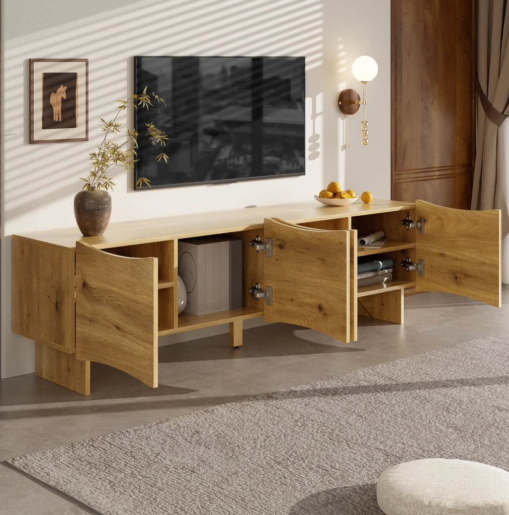 Mobile TV 155x36x47 cm con quattro porte e passacavi in truciolato naturale
