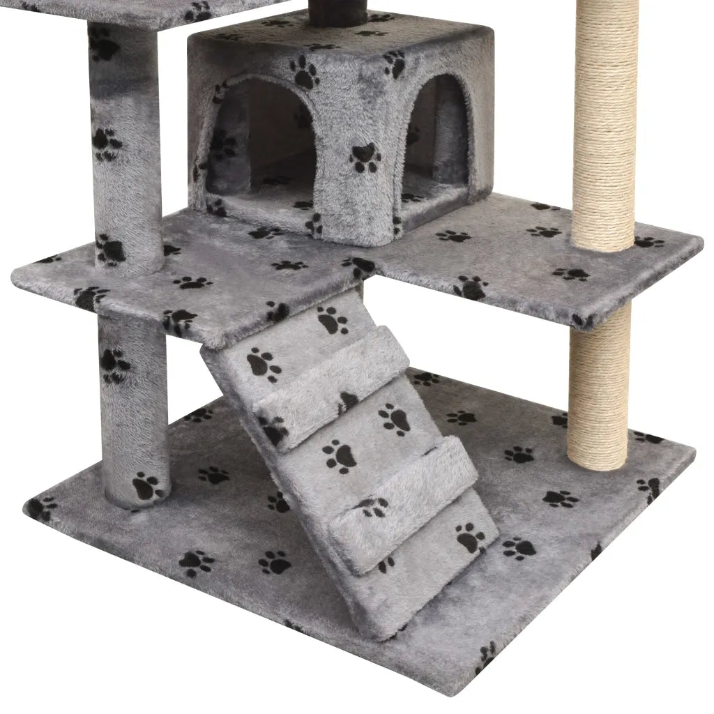 Albero per Gatti Tiragraffi in Sisal 125 cm Zampe Stampate Grigio 170476