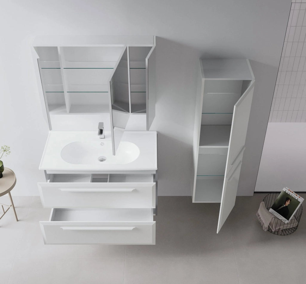 Set mobile lavabo con specchio (2 pezzi) "Nuvola 100 v2" - 100 x 50 x 62 cm - Cashmere
