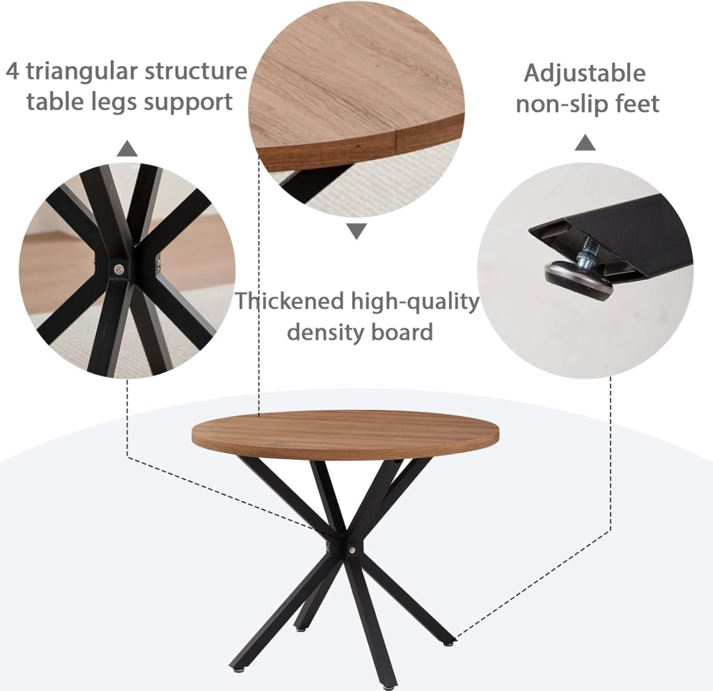 GrandCA HOME Set Tavolo e Sedie da Pranzo, Tavolo Rotondo da 100 cm e 4 Sedie in Velluto Nordico, Adatto a Soggiorno, Sala da Pranzo e Cucina (Venature in Legno Scuro + Verde)