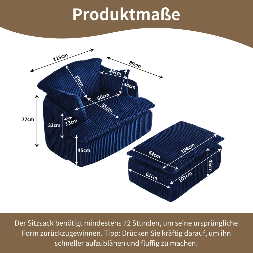 Poltrona con Poggiapiedi ¨C MINIMAL ¨C Tessuto Velluto a Coste, Divano Relax