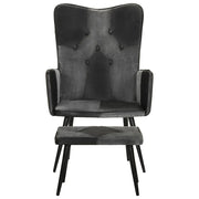 Poltrona con Poggiapiedi Nera in Vera Pelle e Tela 339678