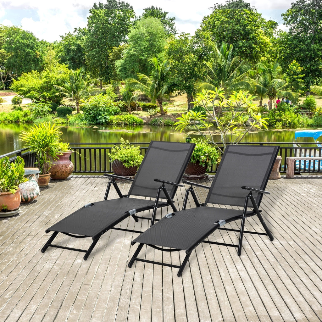 Sdraio da Giardino Pieghevoli 2 Pezzi con Schienale Regolabile ¨C zephmum ¨C Nero 64x134x95cm