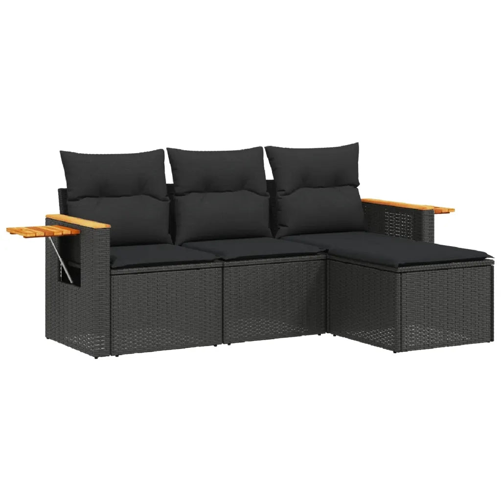 Set Divani da Giardino 4 pz con Cuscini Nero in Polyrattancod mxl 88898