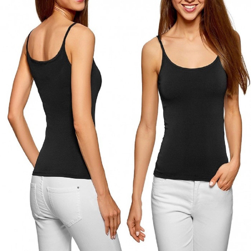 Trade Shop - Canotta Donna Modellante Bretelle Sottile Casual Chic 2 Colori Linea Basic -