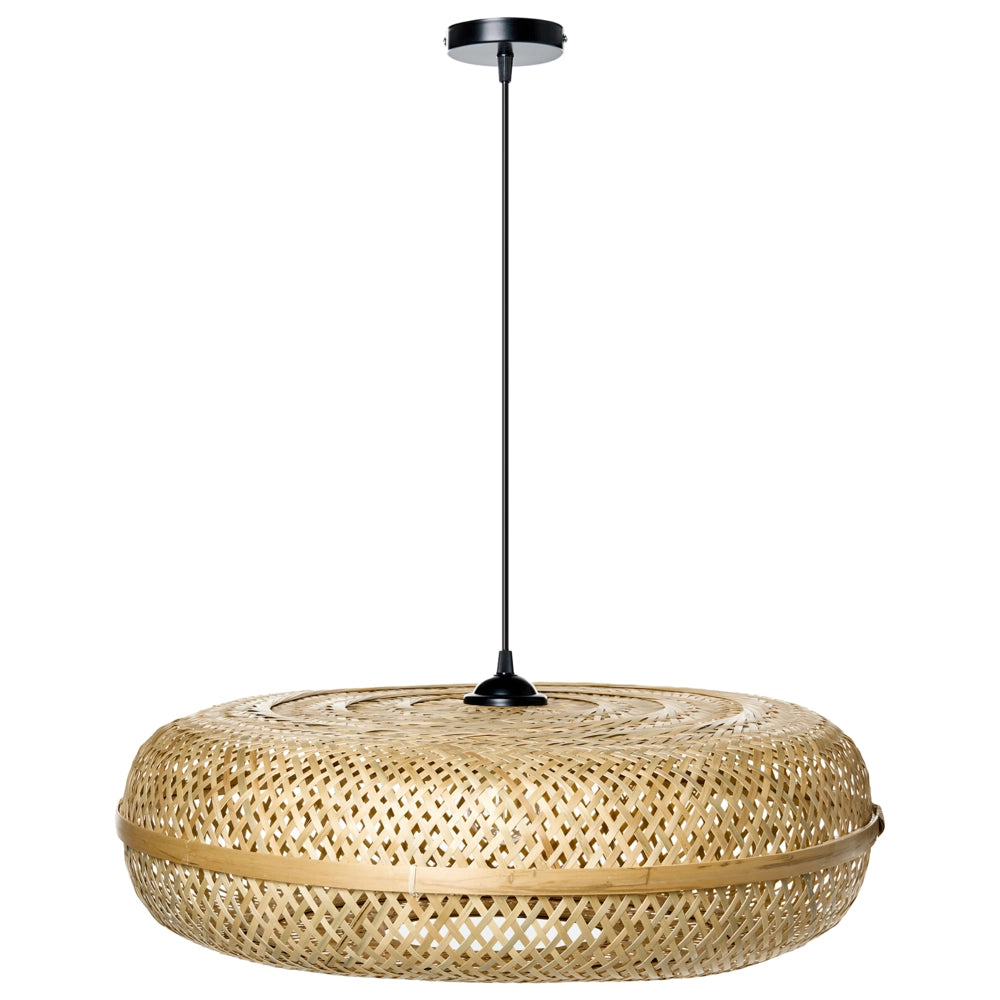 Lampada a sospensione lampadario con paralume in bambù naturale d'ispirazione bohémien rotonda intrecciata Illuminazione