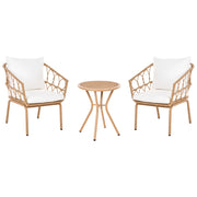 Set Bistro in Rattan PE Marrone Chiaro con Tavolino da Caffè in Metallo 2 Sedie Moderno Arredo da Giardino Esterno